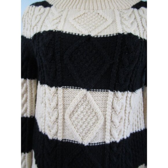 J Crew Handknit Wool Sweater XS Black Cream Stripes Cozy Cable Knit GUC - Picture 8 of 16